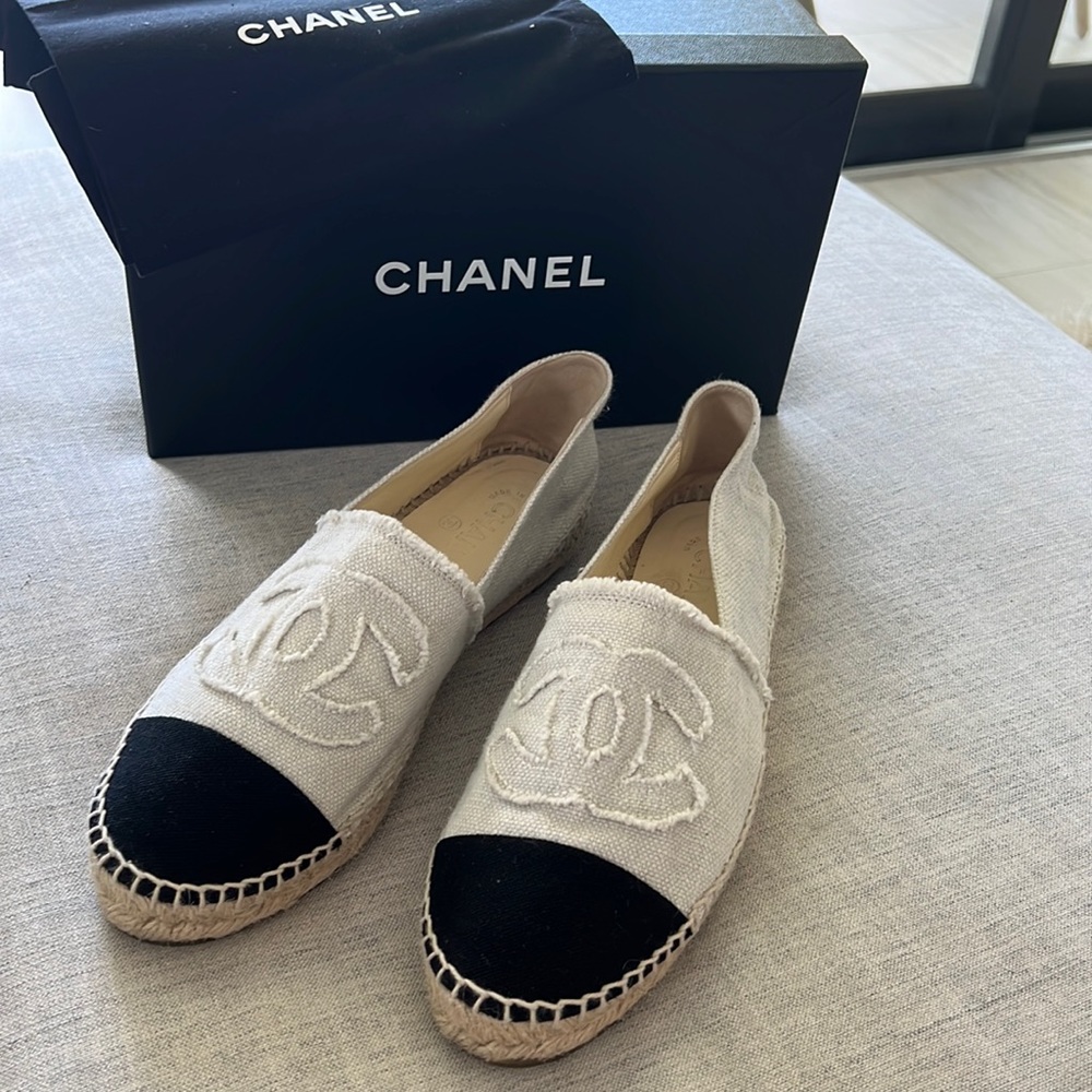 Chanel Linen Espadrilles Beige/Black Sz 41